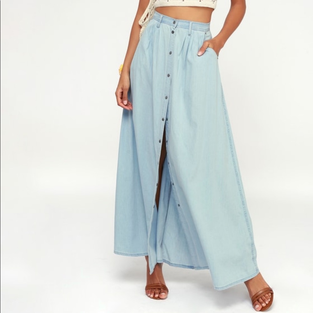 Baez Blue Chambray Maxi Skirt Pistola
